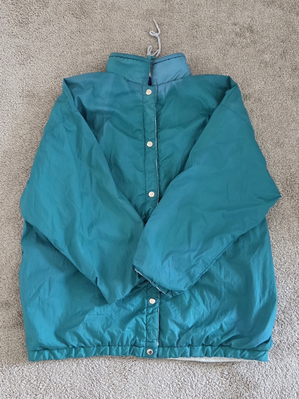 Vintage 80s Reversible Teal Button-up Puffer Jacket Men's Large